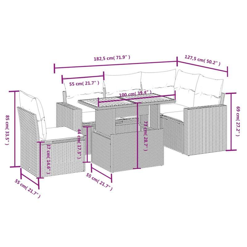 Tuinbank Set – Tuinmeubel Set – Loungeset – Rattan Bank – Buitenbank – Zwart Poly Rattan – Inclusief Kussens – Weerbestendig & Stevig Stalen Frame