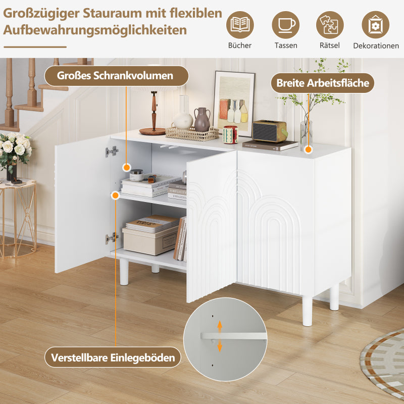 Sideboard – Dressoir – Opbergkast – Kast – Kasten – Wit MDF – 120 x 38,5 x 79 cm – Verstelbare Planken & 16 cm Poten