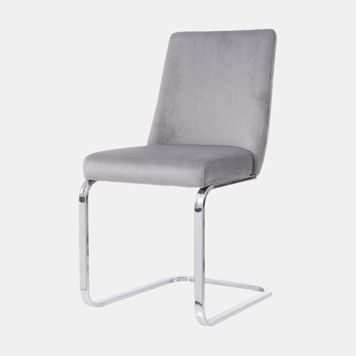 Grijze Velvet Eetkamerstoel – Luxe Stoel – Lounge Stoel – Woonkamerstoel – Slaapkamerstoel – Diamond Back Design – Zilverkleurige Metalen Poten – Set Van 2