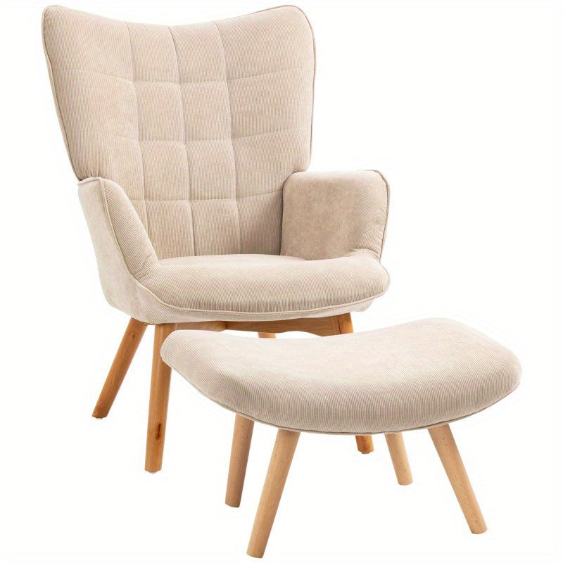 Fauteuil – Relaxfauteuil – Loungestoel – Zetel – Armstoel – Beige – Ademend Zacht Stof – Stevig Stalen Frame Met Houten Poten