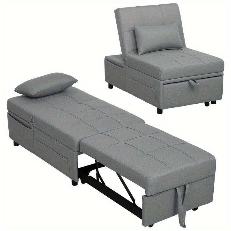 3-in-1 Convertible Sofa Bed with Storage Pocket, Adjustable Backrest & Pillow - Multifunctional Sleeper Chair with Rollers, Space-Saving Design for Small Spaces, Easy Assembly, Durable Plastic/Wood/Metal Frame - Ideal for Liv
