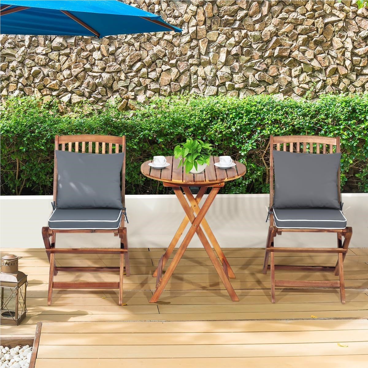 Balkontafelset – Balkontuinset – Bistroset – Tuinmeubelset – Terrasmeubel – Inklapbaar Acaciahouten Design – Inclusief Zachte Zitkussens
