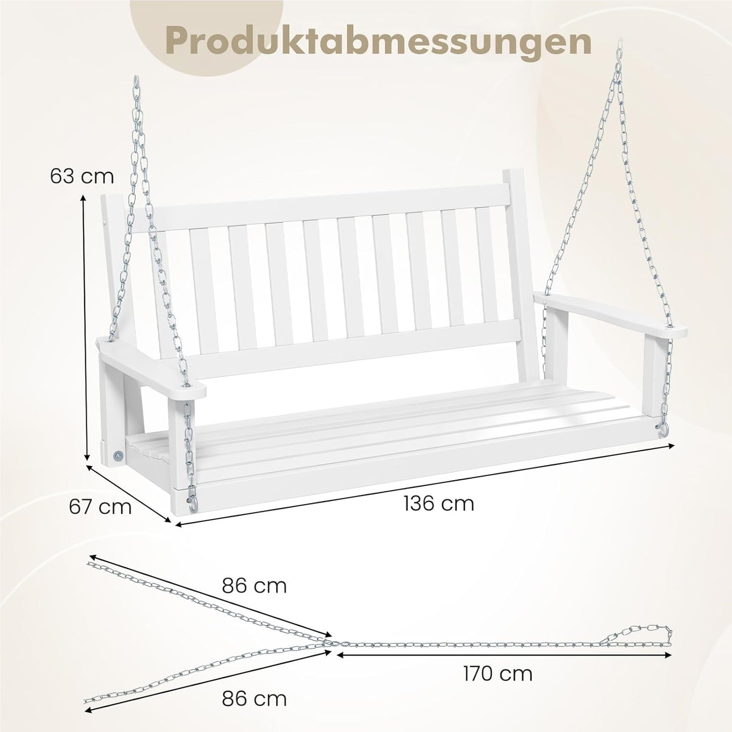 Houten Hangbank – Tuinschommel – Schommelbank – Buitenbank – Hangstoel – 2-Zits Zwaailijst – Draagvermogen 230 kg