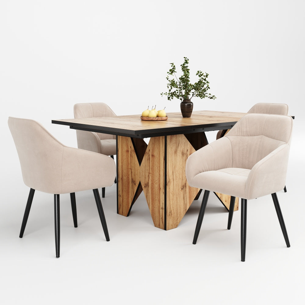 Moderne Houten Eettafel – Keukentafel – Bistrotafel – Ontbijttafel – Tafel 4-6 Personen – Lichtbruin Hout – Volledig Gemonteerd – Compact Formaat 138,5x80x75 cm