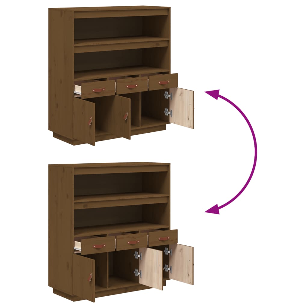 Hoogkast – Opbergkast – Kast – Boekenkast – Dichte Kast – Massief Dennenhout – Compact Hoog Model – Honingbruin