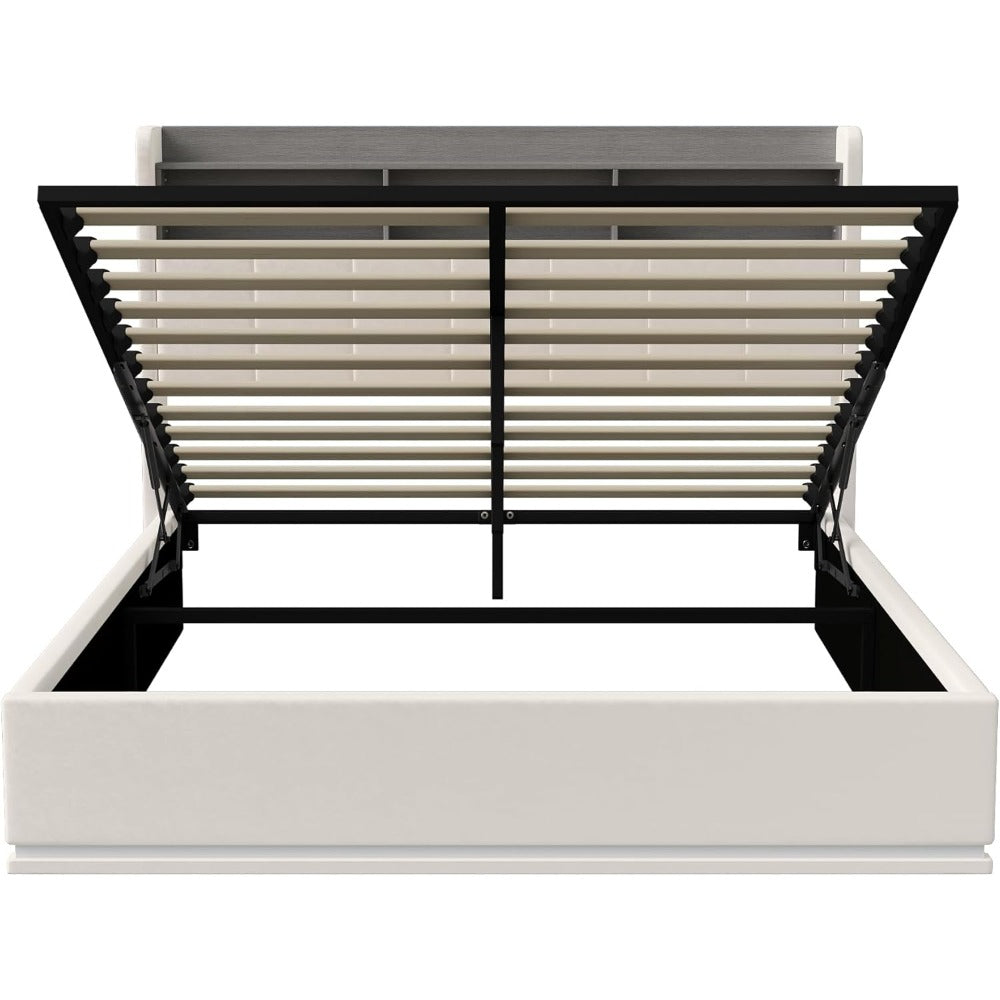 Tweepersoonsbed – Opbergbed – Bed met LED Verlichting – Fluwelen Bed – Stalen Bedframe – 160x200 cm – USB Aansluiting – Ingebouwde Opbergruimte