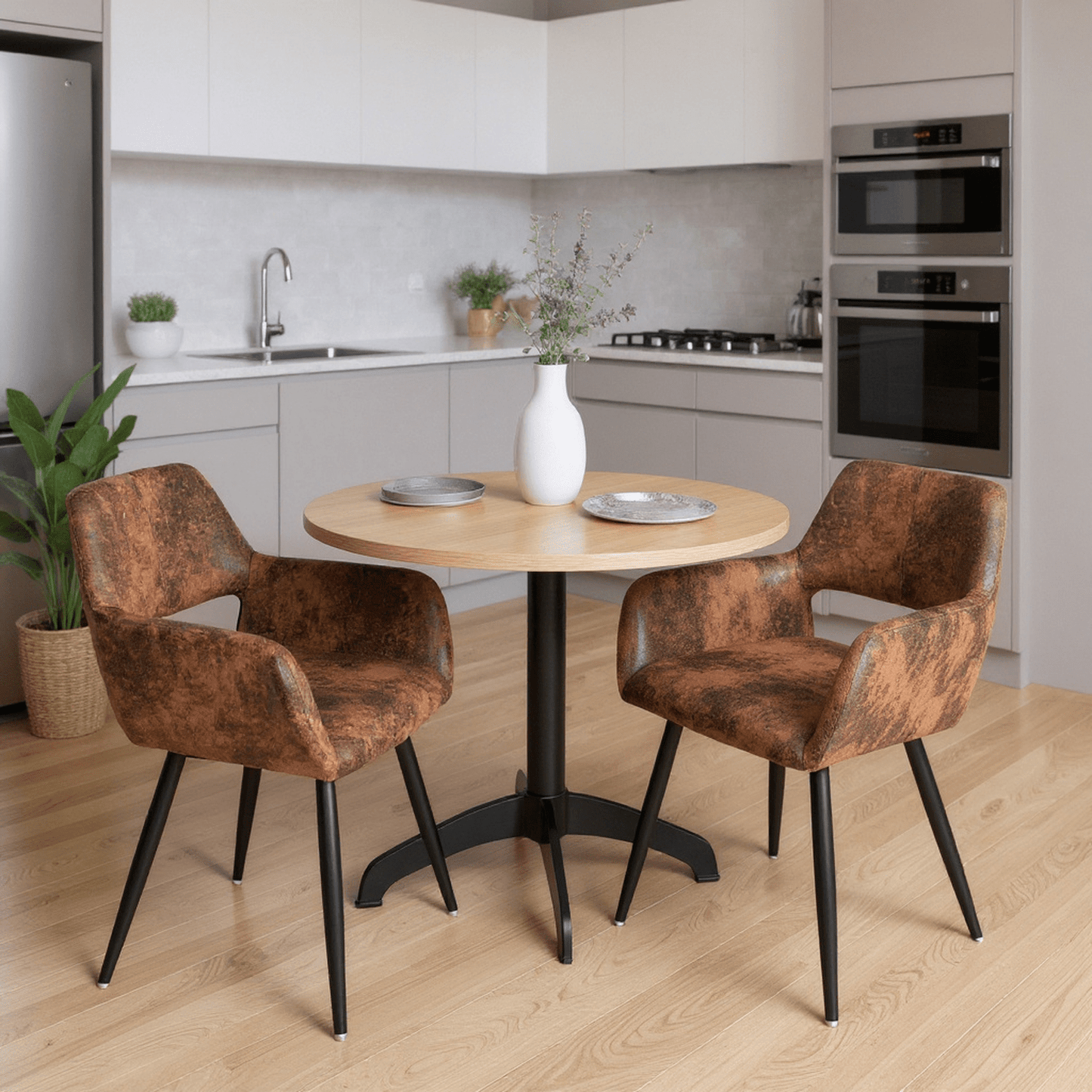 Eetkamerstoel – Kuipstoel – Stoel Met Armleuningen – Industrieel – Retro – Suède Bekleding – Met Metaal Frame – Comfortabel Zitcomfort