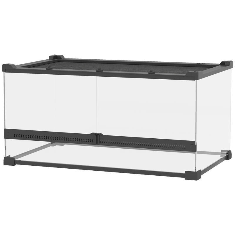 Terrarium – Reptielen Terrarium – Glas Terrarium – Hagedis Terrarium – Slang Terrarium – Groot Glas Terrarium Met Verhoogde Waterdichte Basis – Veilig Push-Lock Deksel