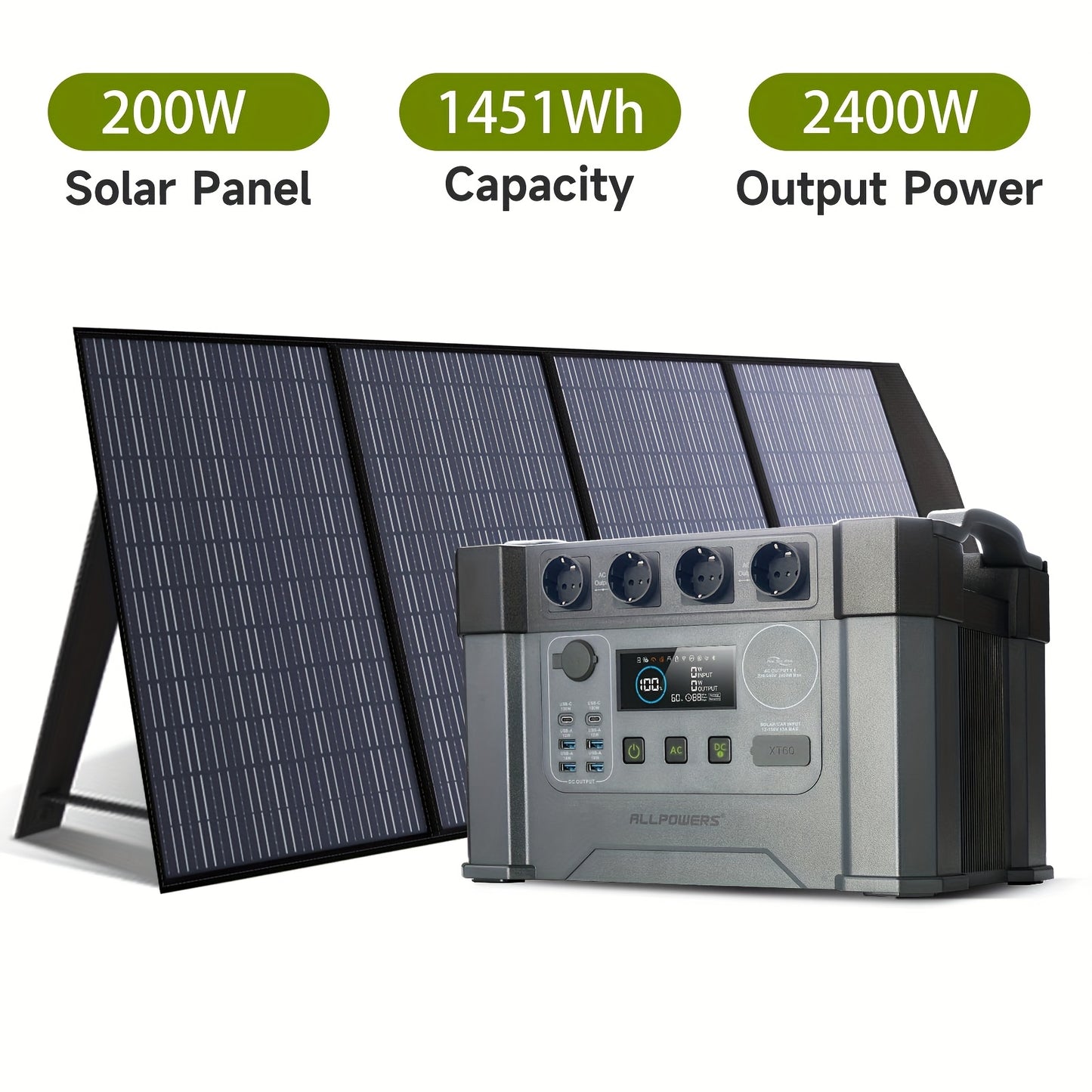 Zonnepaneel – Zonne-energie Station – Powerstation – Draagbare Generator – Solar Powerbank – 2400W Vermogen – 200W Opvouwbaar Paneel