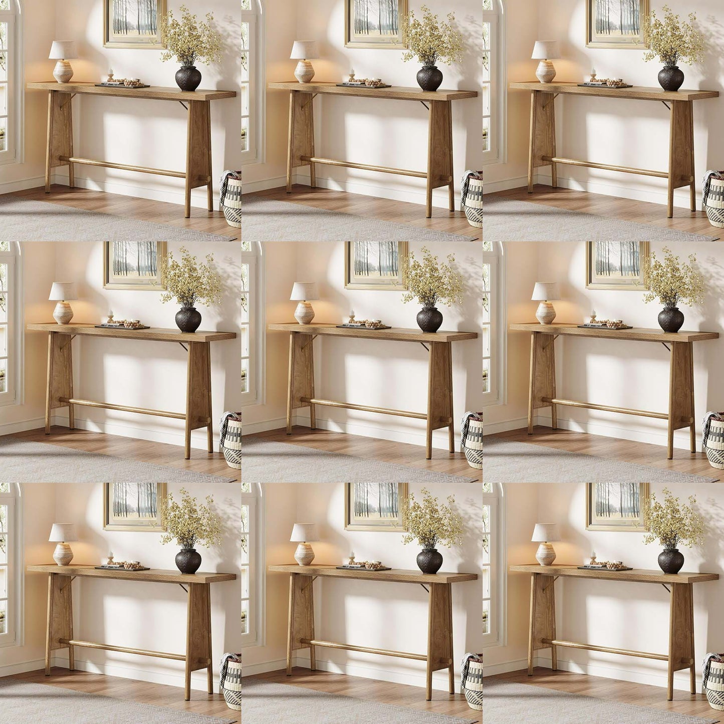 Moderne Sidetable – Haltafel – Wandtafel – Consoletafel – Meubel – Metalen Poten – 160 cm Lang – Natuurlijke Bruine Houtlook