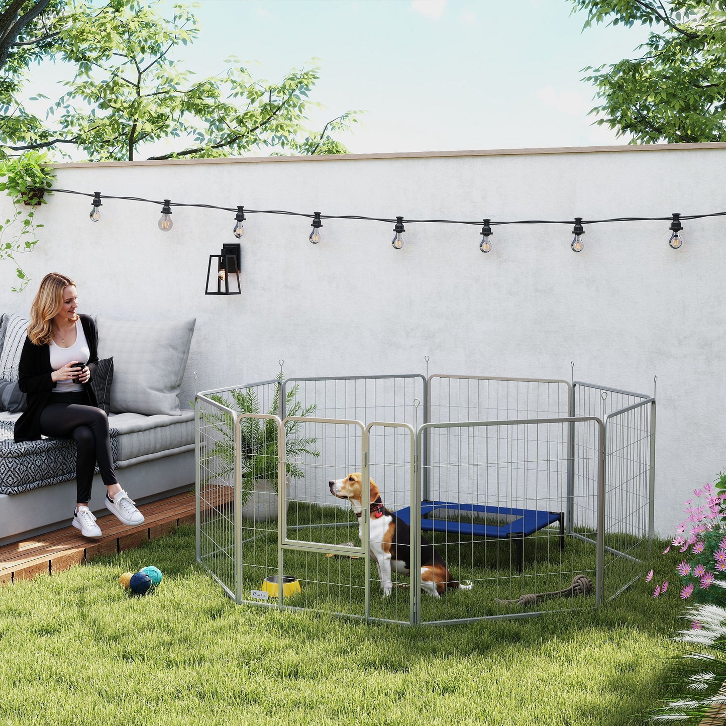 Hondenren – Puppyren – Hondenkennel – Hondenbench – Dierenren – 8 Panelen – Opvouwbaar Staal – Inclusief Deur & Draagriem