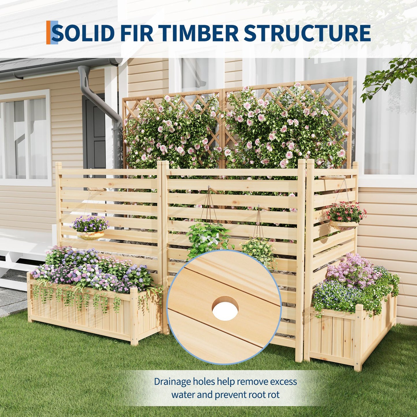 Houten Bloembak – Plantenbak – Bloempot – Tuinbak – Balkonbak – Met Privacy Scherm – Groot Formaat 55,88x101,6 cm – Duurzaam Geolied Hout