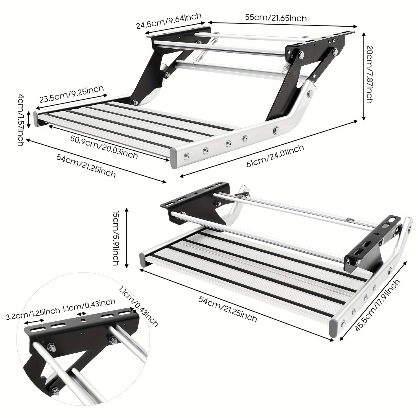 Instaptrap Camper – Opvouwbare Trap – Caravan Trap – Bus Instap – Enkele Trede – Aluminium Legering – Antislip Voetplaat – Draagkracht 150 kg – Zilver