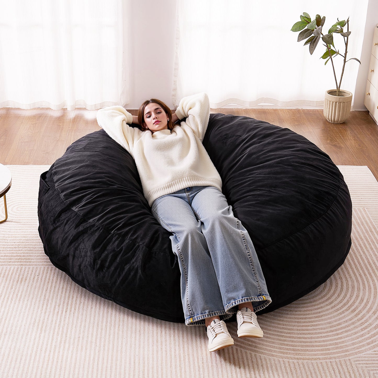 Grote Zitzak – XXL Zitzak – Loungestoel – Poef – Bodemstoel – Velvet Stof – Afneembare Wasbare Hoes – 66-72 Inch – Hoge Dichtheid Schuimvulling – Lichtgewicht Met Handvat