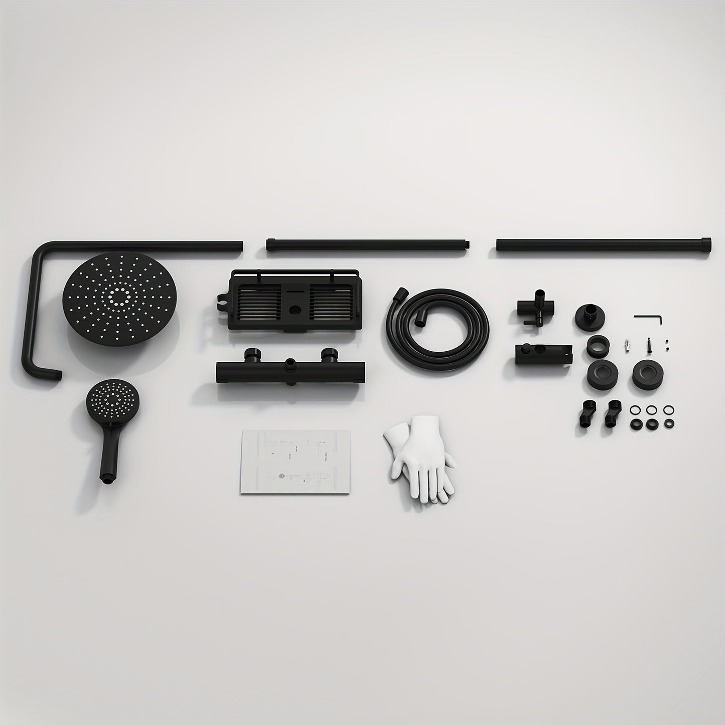 Thermostatische Douche Set – Douchekraan – Regendouche – Handdouche – Douchewand – Zwart Design – Veiligheidsstop 38°C – Drie Sproeistanden