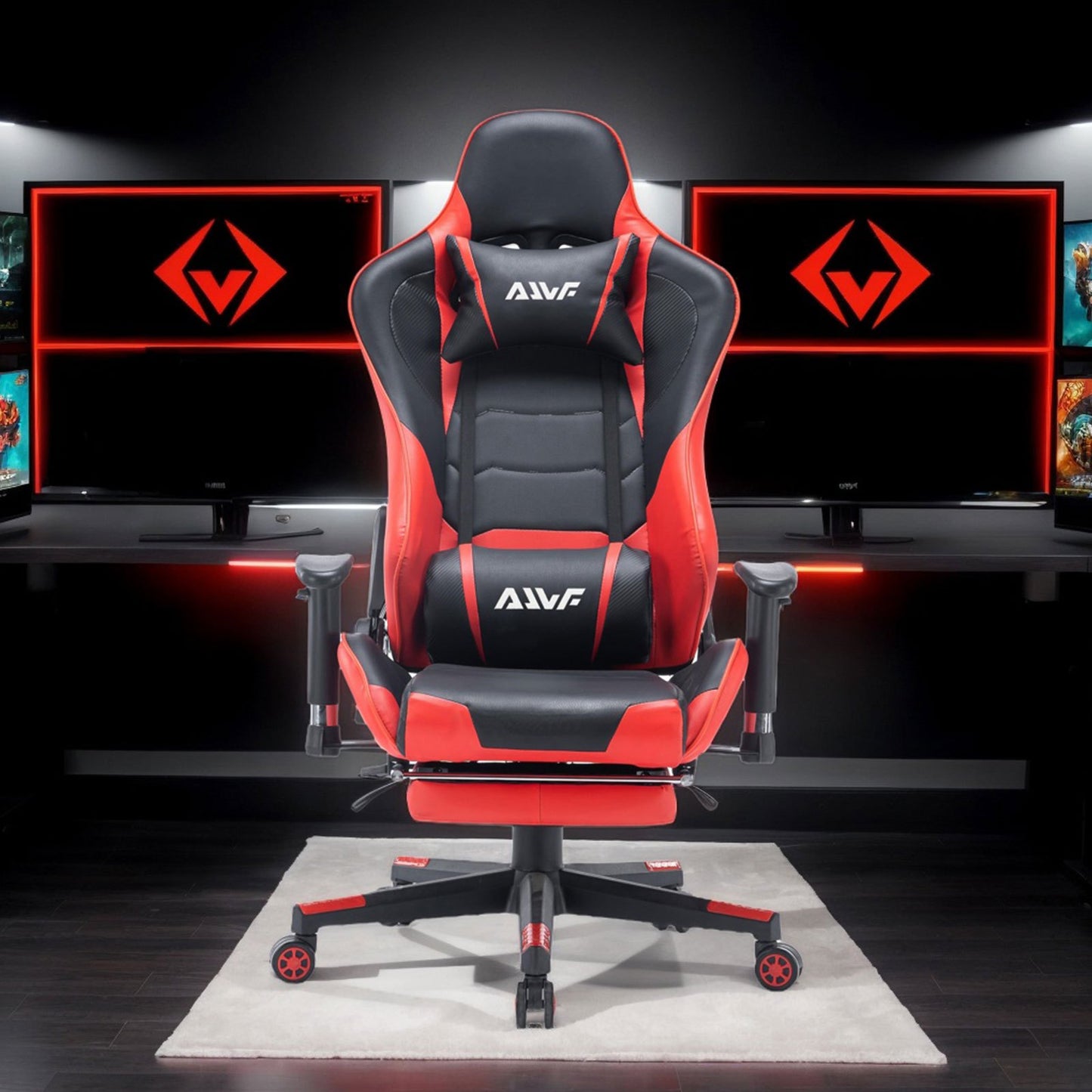 Gamingstoel – Bureaustoel – Gamestoel – Racestoel – Rood – Verstelbare Rugleuning – Uitschuifbare Voetensteun – Kunstleer met Memory Foam