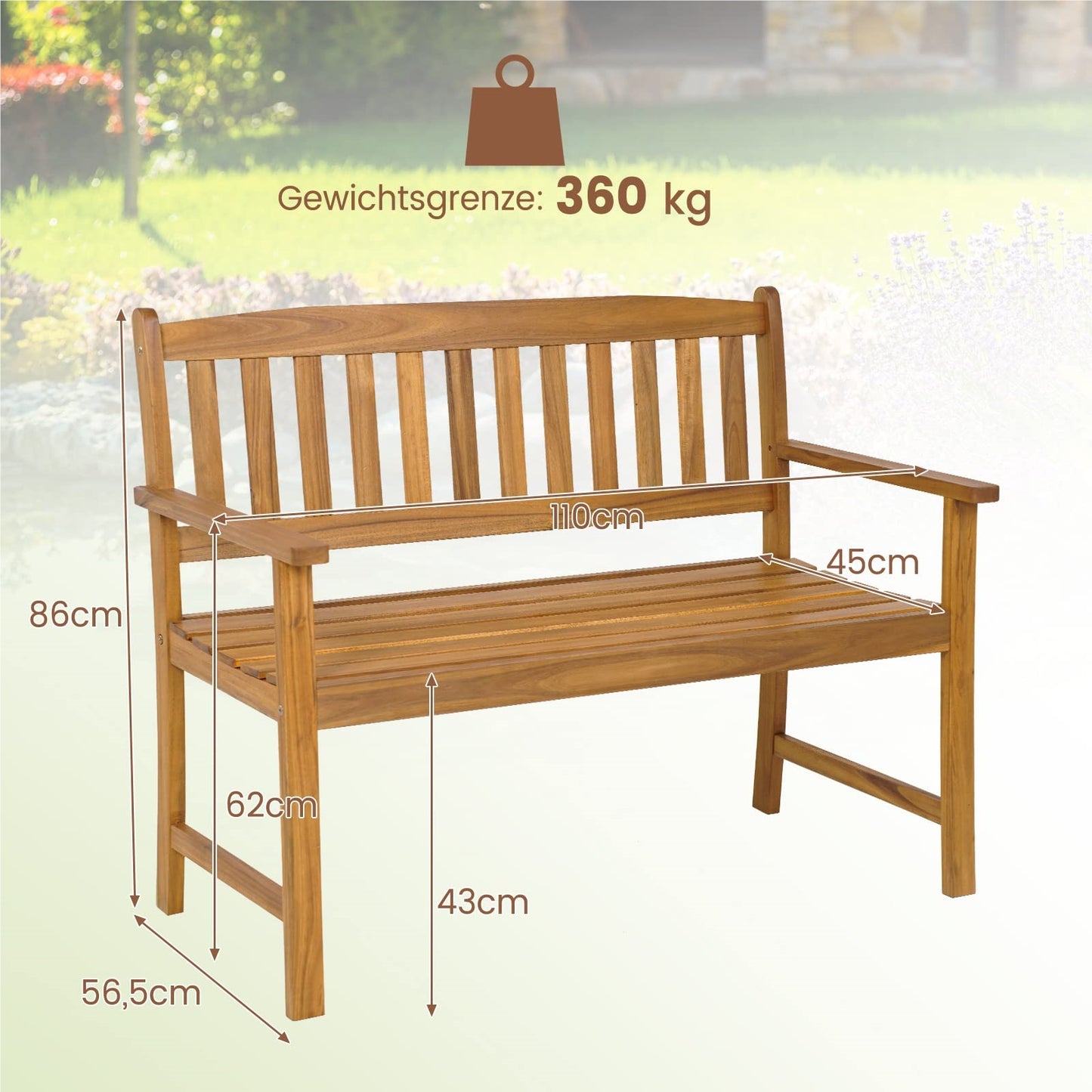 Tuinbank – Buitenbank – Zitbank – Balkonbank – Houten Bank – Duurzaam Acaciahout – Weerbestendig – 2-Zits – 360 kg Draagvermogen