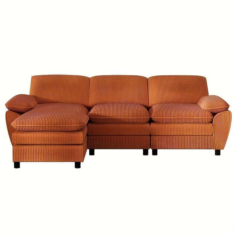 2-zits Hoekbank – Slaapbank – Hoekbank Met Slaapfunctie – Bank Met Voetenbank – Slaapbank Voor Kleine Ruimtes – Compact Ontwerp – Comfortabele Katoenen Kussens – Oranje