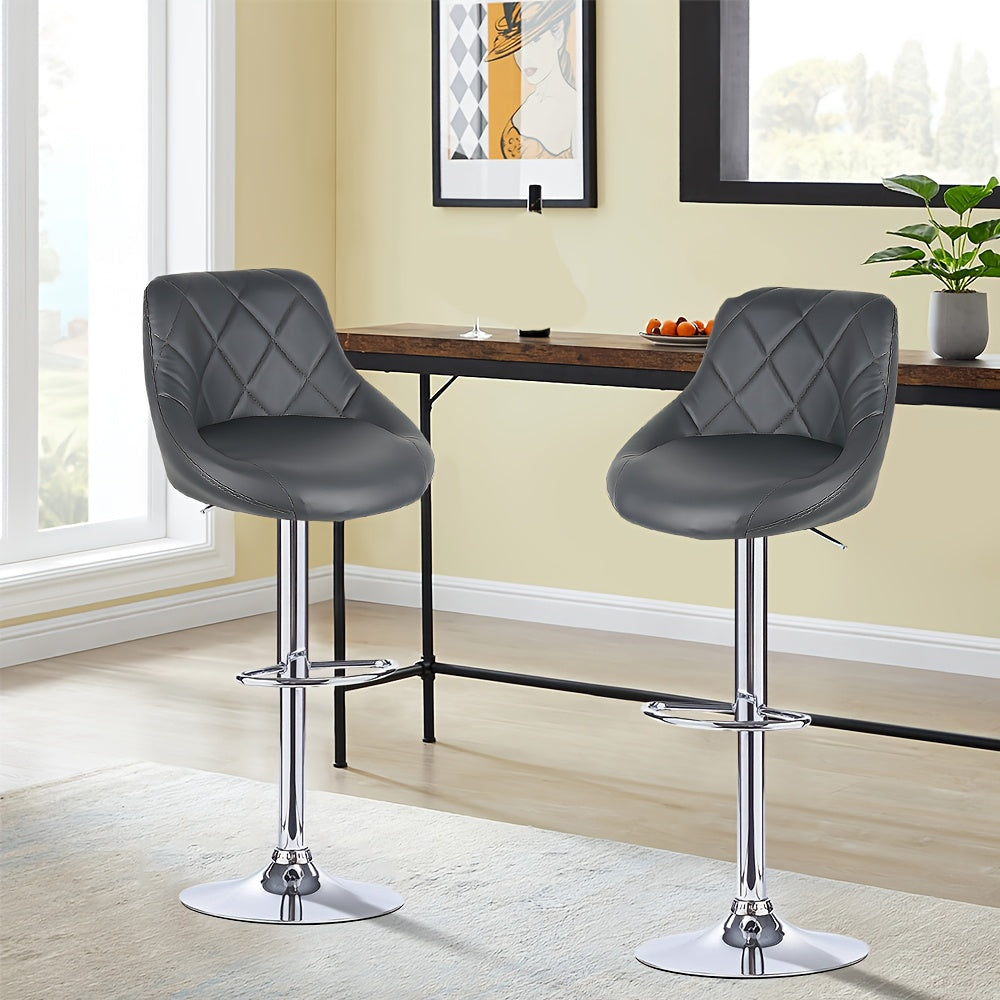 Barstoelen Set 2 – Barkrukken – Keukenstoelen – Lounge Stoelen – Eetkamerstoelen – Verstelbare Hoogte – Met Rugleuning en Voetsteun – Draaibaar – Grijs – 35x38x73 cm