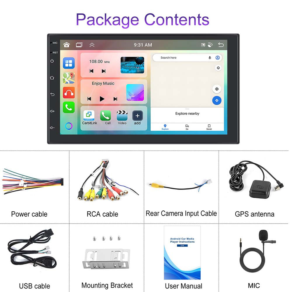 Autoradio – Car Radio – Dubbele Din Stereo – Multimedia Speler – Navigatiesysteem – 8-Core Processor – 7 Inch Touchscreen – 6GB RAM + 128GB Opslag – Draadloze CarPlay & Android Auto