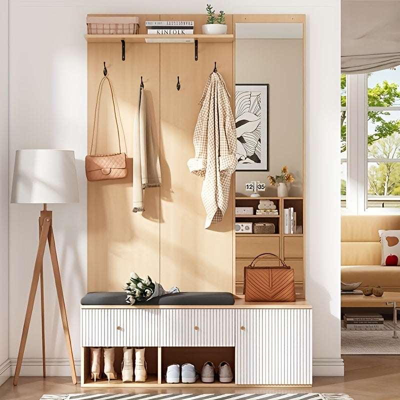 Kledingkast – Garderobekast – Opbergkast – Schoenenkast – Spiegelkast – Multifunctioneel ontwerp – Ruimtelijk en Modern – 120x40x200 cm – Houtkleur wit details