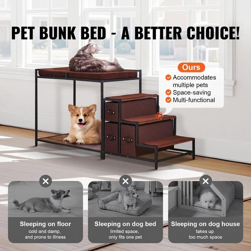 Multi-Functional Pet Bunk Bed with Window Seat, Dog Stairs & Sofa Bed - Sturdy Wood Furniture Suitable for Medium Dogs, Space-Saving Dog with Bunk Bed & Steps