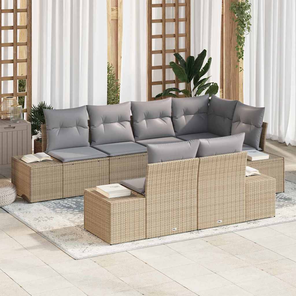 Tuinbank – Buitenbank – Loungeset – Modulair – 7-zits – Weerbestendig Poly Rattan – Lichtgrijze Kussens