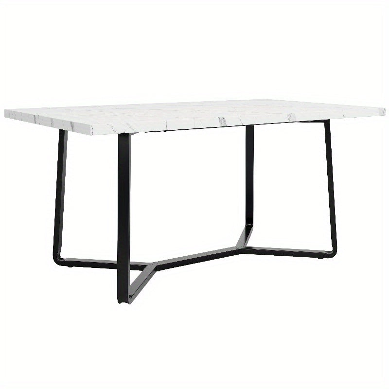 Eettafel – Dinertafel – Tafel – Eetkamertafel – Woonkamertafel – Marmeren MDF Blad – Zwarte Metalen Poten – 138x75x76cm – Klassiek Stijl – Zonder Montage