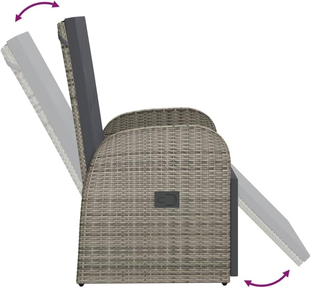 Tuinstoel – Tuinstoel – Lounge Stoel – Balkonstoel – Relaxstoel – Verstelbaar – Weerbestendig PE Rattan met Kussen – Staal Frame Donkergrijs