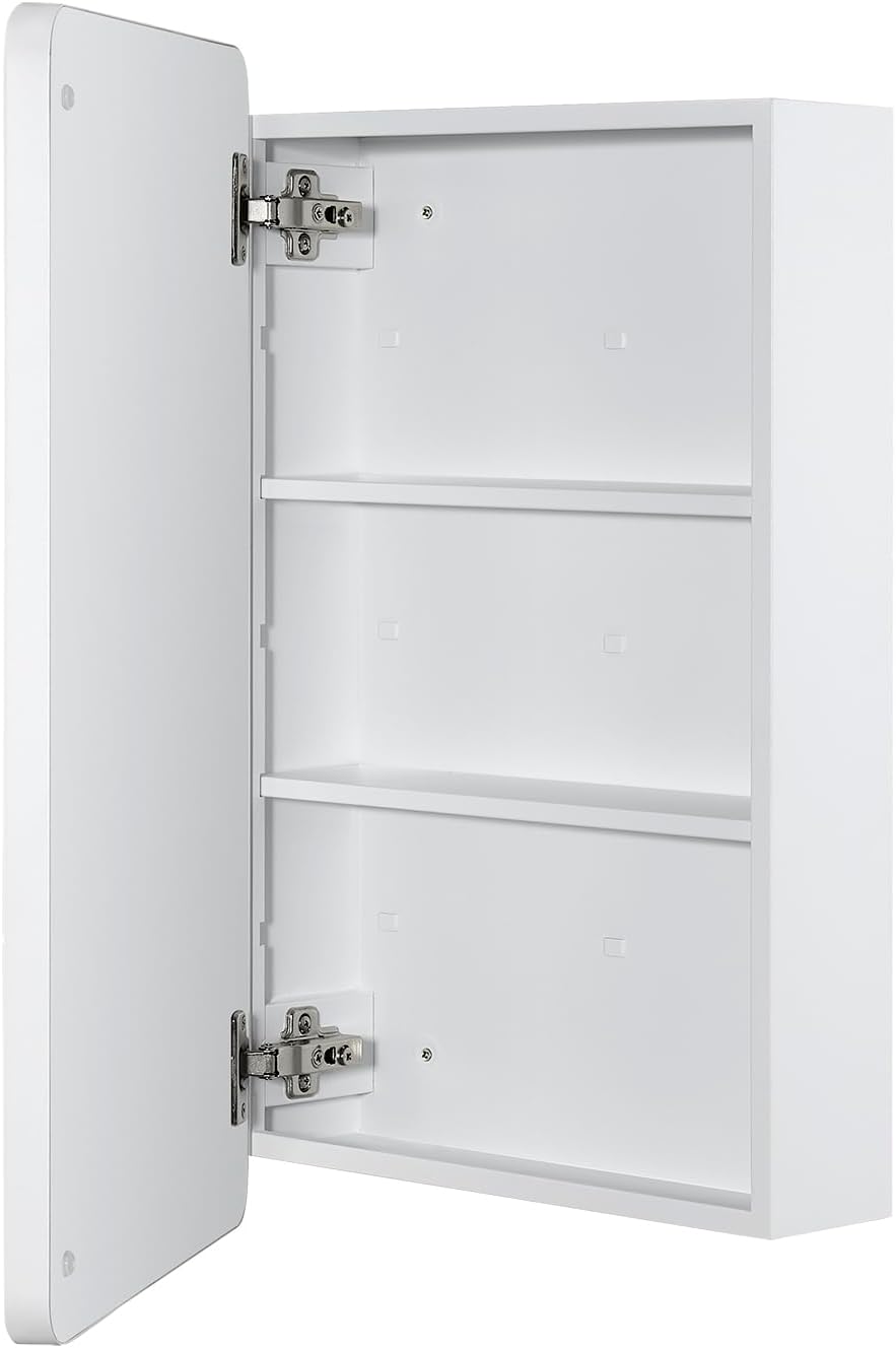 Fundin Spiegel medicijnkast voor badkamer - metalen omlijst ronde hoekdeur, verstelbare planken, mat wit, opbouwmontage, wandmontage, 38 x 65 cm