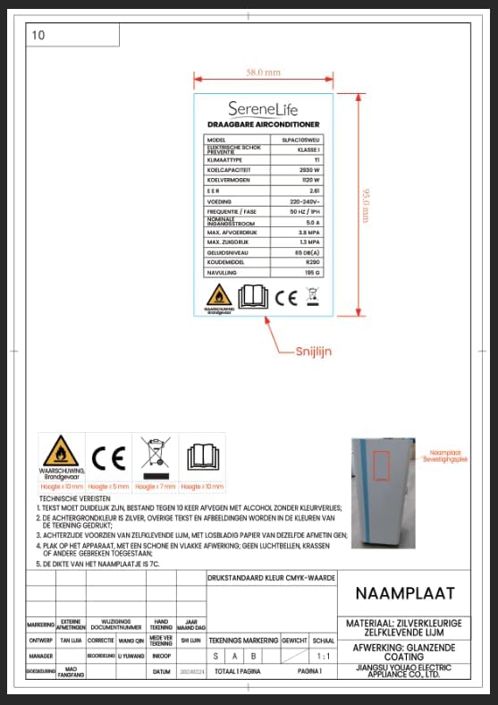 SereneLife Air Conditioner,Compacte Mobiele Airco,Draagbaar, Wifi Geactiveerde Airconditioner van 10K BTU met Ontvochtigings- en Ventilatorstanden voor Thuis,Kantoor en Commerciële Ruimtes tot 28 m2 - QUORE