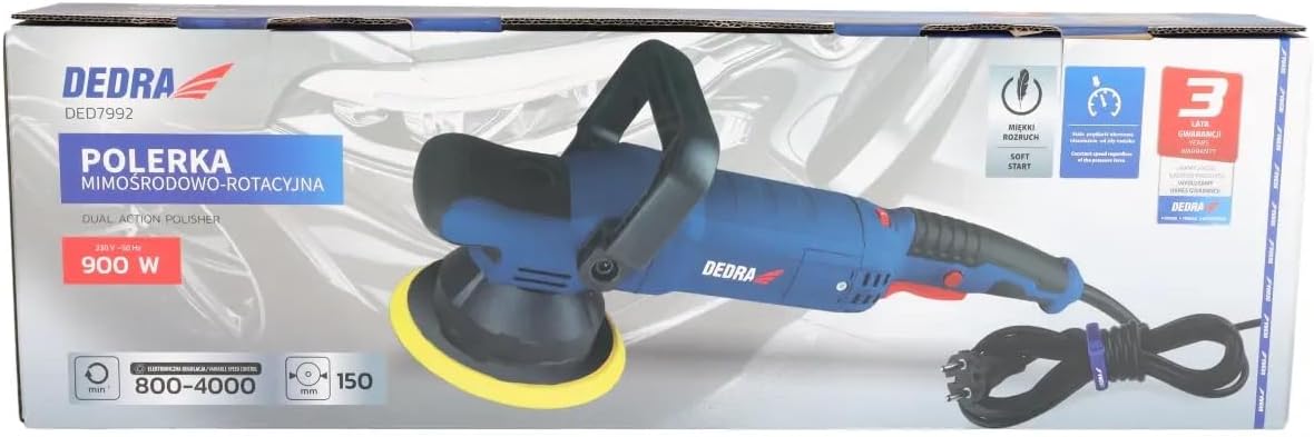 Excentrische Rotatiepolijstmachine – Excenterpolijstmachine, Poetsmachine, Polijstmachine, Polijstapparaat – 900 W Vermogen – 150 mm Schijf, Zachte Start