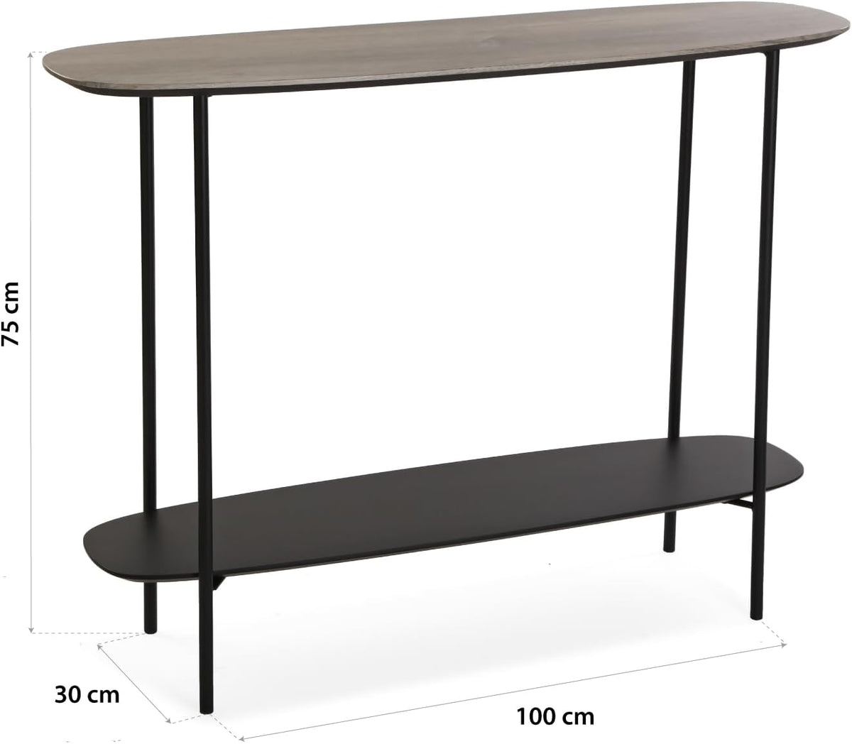 Versa Salem Smalle hal of vestibule Entree hal meubilair, Console Tafel, met onderste plank, Afmetingen (H x B x H) 75 x 30 x 100 cm, Hout en metaal, Kleur Bruin en Zwart