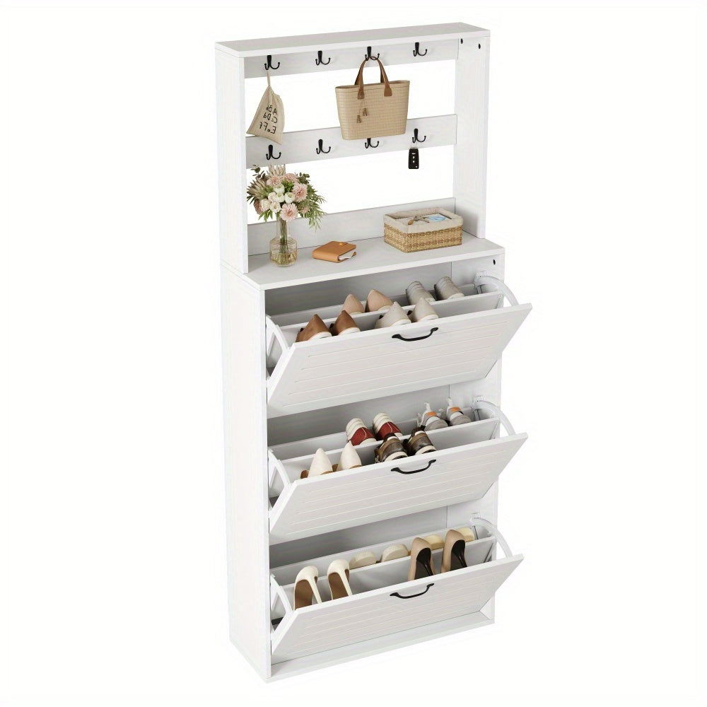 Schoenenkast – Schoenenrek – Schoenenopberger – Schoenencupboard – Schoenengehangen – Smal Model – 3 Deuren Met Haken – Geschikt Voor 15 Paar Schoenen – Duurzaam En Ruim