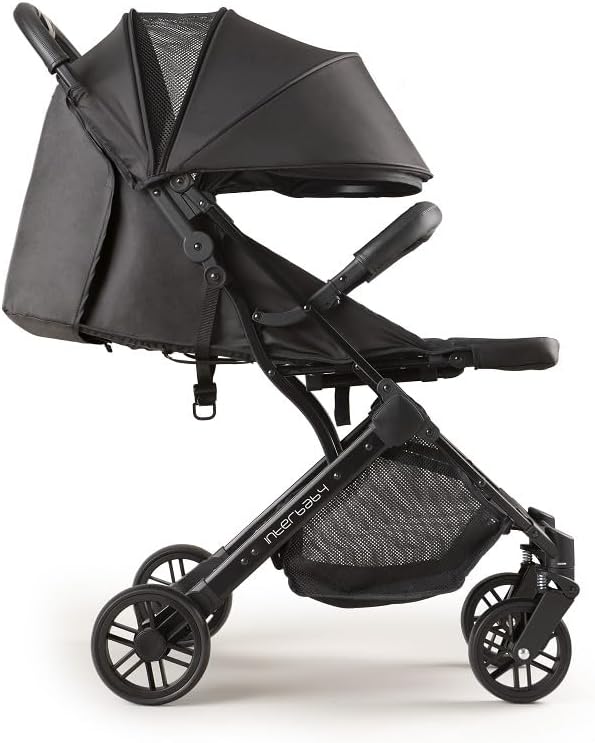 Kinderwagen Interbaby | kinderwagen vanaf de geboorte tot 48 maanden of 22 kg | snelklapknop, schokdemper, verwisselbare XXL-afdekking, kinderwagen, Minimum Plus, Space, zwart