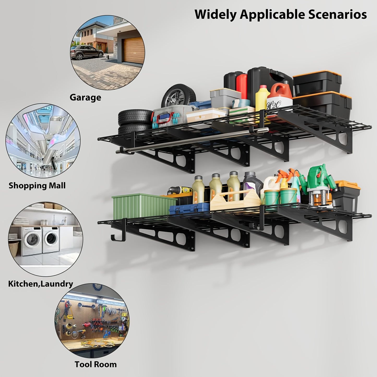 Heavy-Duty Wall Shelves for Garage Storage, Measuring 60.96X182.88 cm, Capable of Holding Up to 362.87 KG. This Set Includes Two Wall-Mounted Racks Suitable for Use in a Shop, Shed, Or Garage, Storage Racks