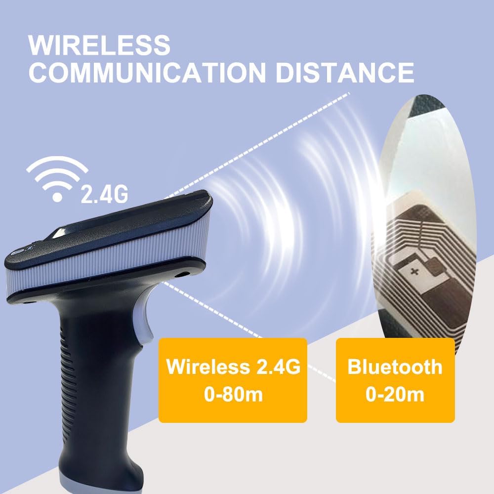 YANZEO SR290 UHF RFID Draagbare 1D/2D QR Barcodescanner Bluetooth 2.4GHz + USB-kabel Barcodescanner voor sieraden/kleding/schoenenwinkel, supermarkt,