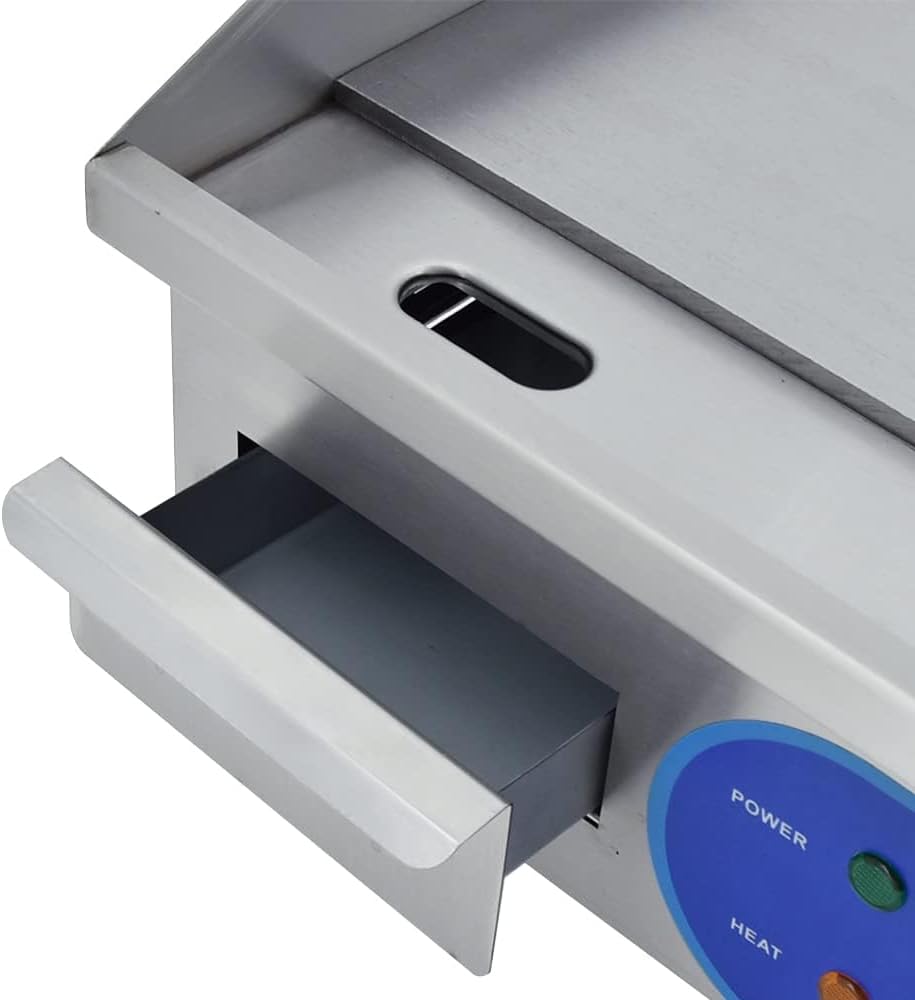 TAIMIKO Elektrische grill, roestvrij staal, professionele tafelgrill 220-240 V, grillplaat van ijzer, oppervlak 35 x 30 cm, glad, spatwaterdicht