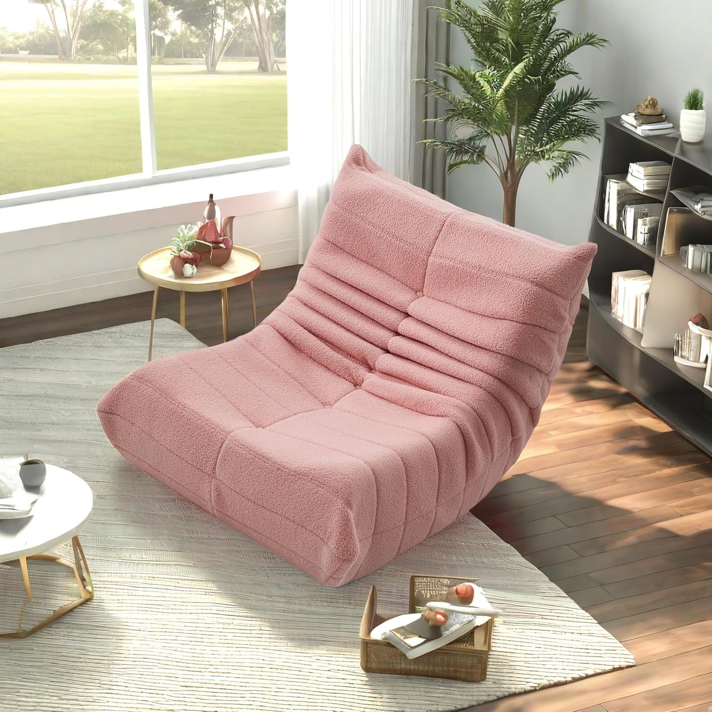 Comfortabele Leesstoel – Relaxstoel – Zitzak – Fauteuil – Lounge Stoel – Luxe Lammyou Bekleding – Hoogwaardige Schuimvulling – Lichtgewicht – Compact – Roze