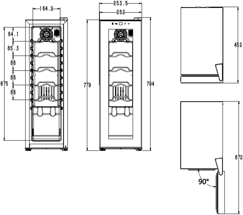 Nilson NVN1200S Wijnkast, 12 flessen, zwart, 44 dB, geluidsniveau, enkele temperatuurzone, digitaal display, led-binnenverlichting, glazen deur, opening, energie-efficiëntieklasse G