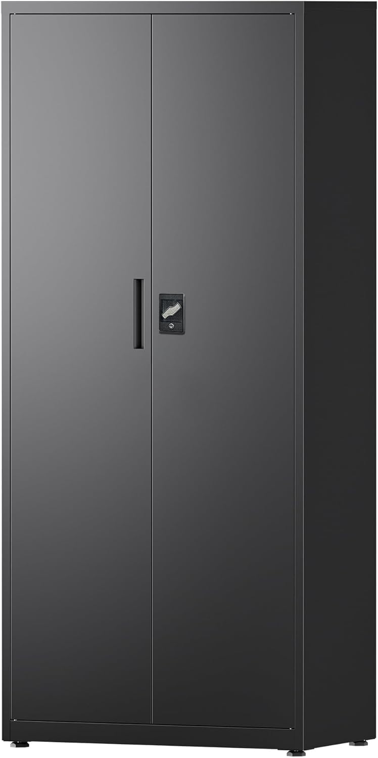 LAND·VOI Stalen Kast 5 Planken met Slot Verstelbare Planken Dubbele Deuren Kantoorkast Metalen Opbergkast voor Kantoor Garage Keuken Werkplaats 80×40×181.5 cm Zwart