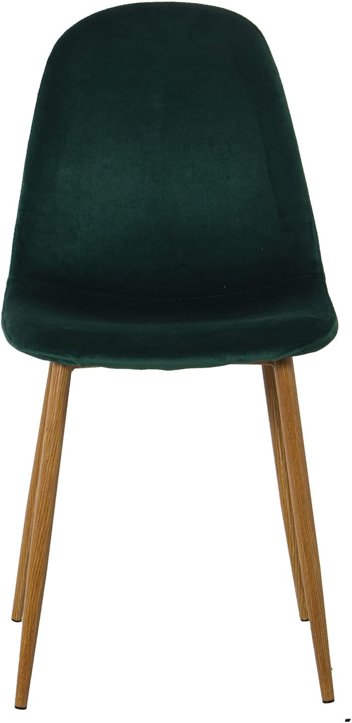 DRW Set van 4 stoelen, fluweel en poten van metaal, houtlook, groen en hout, 44,5 x 47 x 89 cm, zitvlak 47 cm