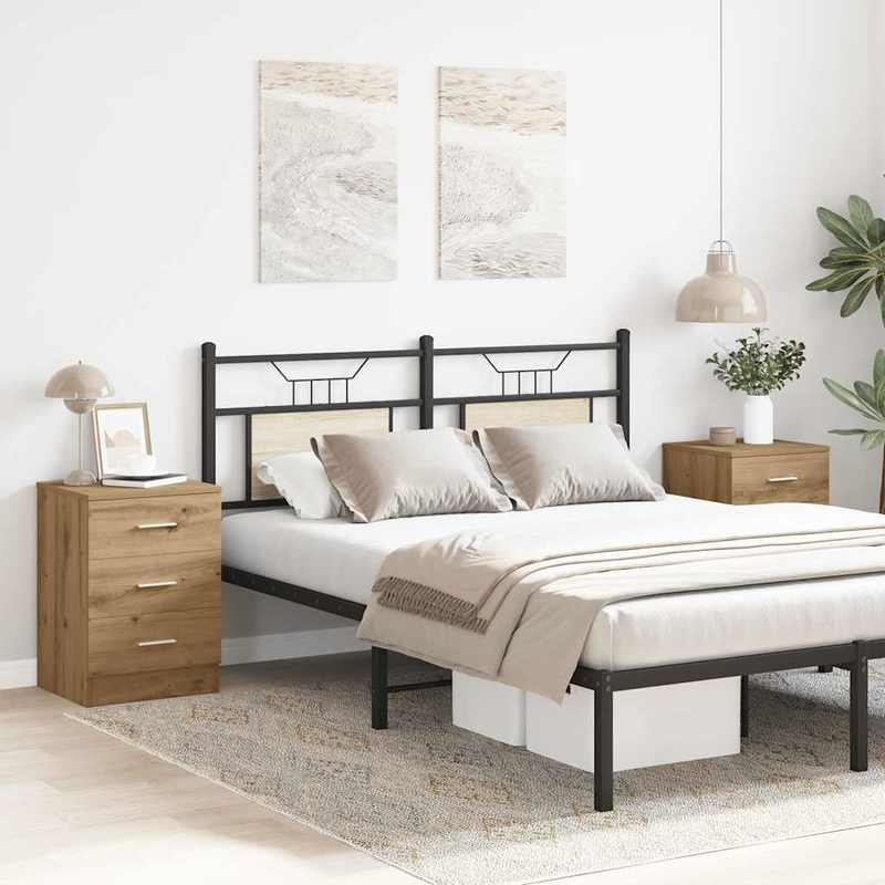 Nachtkastje – Nachtkastjes – Bijzettafel – Opbergkastje – Kast – Set van 2 – Natuurlijk Eikenhout – 38x35x55 cm – 3 Lades – Compact & Ruim