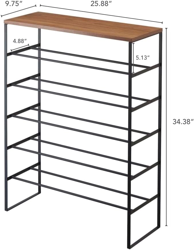 YAMAZAKI Schoenenrek met houten bovenplank - Tower - zwart