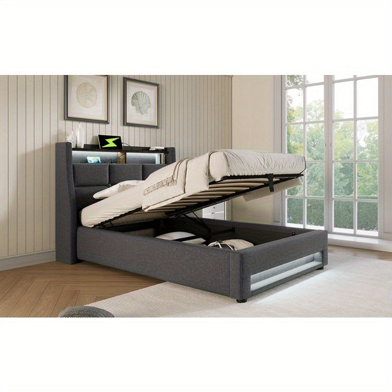 Single Bed with Metal Frame and Linen Fabric, 90x200cm, Includes Mattress
