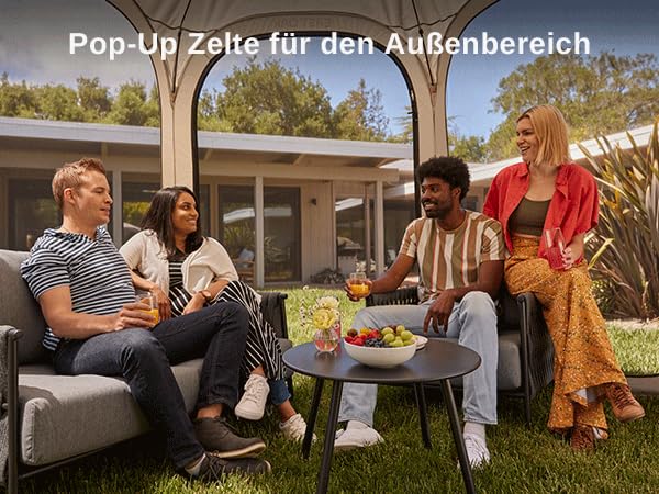 EAST OAK Pop-up tent en paviljoen, 3 x 3 m, grote werptent voor 4-6 personen, gazebo voor camping, tuin, terras, stoffen waterdicht, UPF 50+ uv-bescherming, 360° ventilatie, anti-muggen, met draagtas,