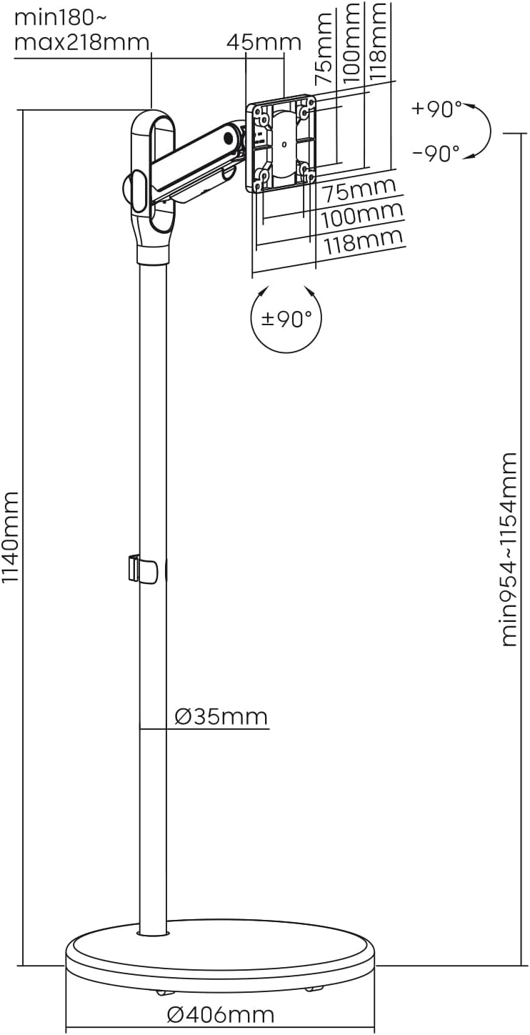 Maclean MC-970 Mobiele Monitor/TV-Stand op Wielen voor 17-35" Schermen, Vrijstaand, VESA 75x75 100x100, Belastbaarheid van 2 tot 10 kg, Kantelbaar en in Hoogte Verstelbaar (Zwart)