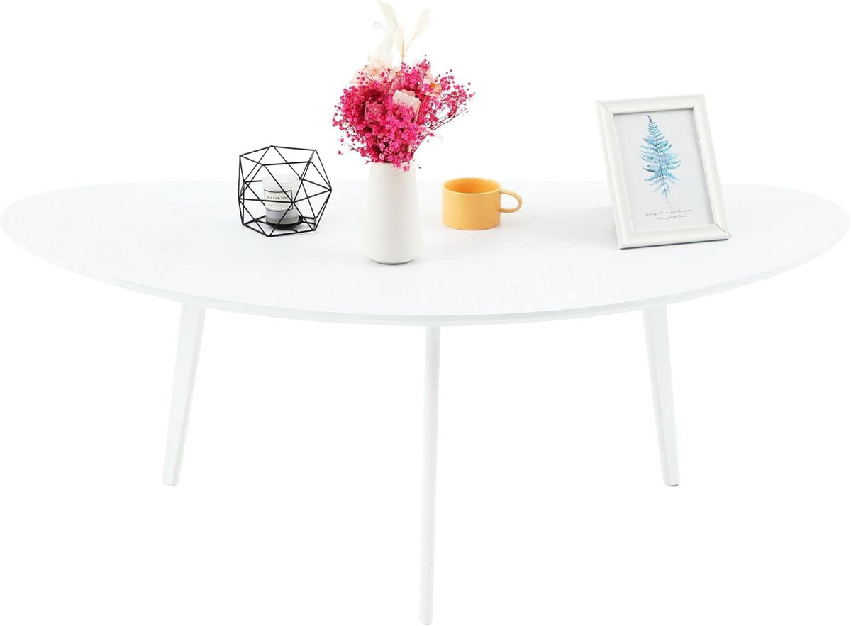 PHOENANCEE Lage Ovale Salontafel, Mid Century Moderne Salontafels voor Woonkamer, Massief Houten Mango Tafelblad en Eiken Houten Tafelpoten, 120 cm, W it