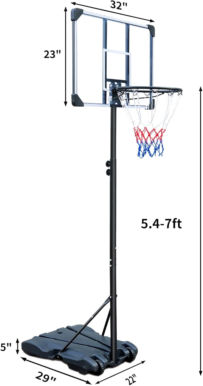 HIONRE Draagbare 7ft Basketbal Transparante Backboard Hoop Net Set Professionele Outdoor Basketbal Stand met Wielen, Verstelbare Hoge 165cm-213cm, Zwart