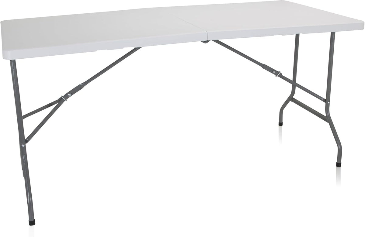 hjh OFFICE Easy Up Multi II 830053 klaptafel, 152 x 70 cm, kunststof, wit, campingtafel, inklapbaar met handgreep, metalen frame
